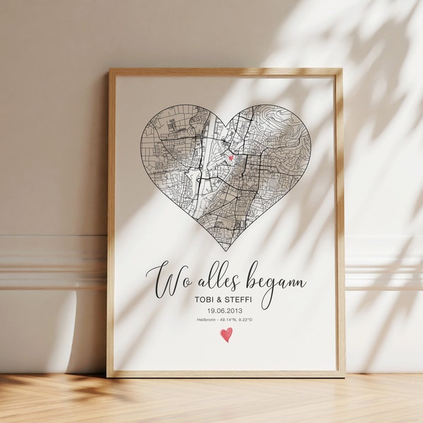 Wo alles begann Poster Herz Hochzeit | Hochzeitsgeschenk Personalisiertes Geschenk für Ihn Sie  | Jahrestag Hochzeitstag Valentinstag