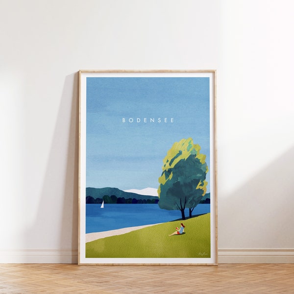 Bodensee Poster | Vintage Poster | Reisen Urlaub Wandbild Deko | Kunstdruck Minimalistisch Natur Urlaub Bayern