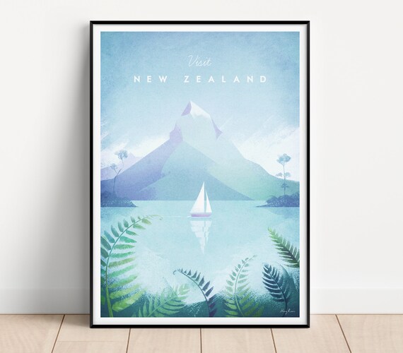 Neuseeland Poster | Vintage Poster | Reisen Urlaub Wandbild Deko | Kunstdruck Minimalistisch Neuseeland