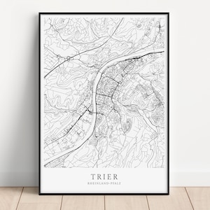 TRIER Poster City Map | Kunstdruck minimalistischer Print im skandinavischen Design | Stadtplan Rheinland Pfalz Karte