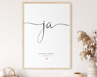 Hochzeitsgeschenk "JA" personalisiert | Hochzeit Print Poster | Hochzeitstag Geschenk | individualisiert Poster Namen