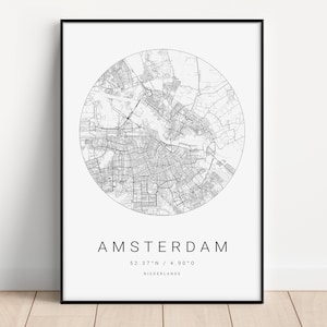 Amsterdam Poster als Stadt Karte - Stadtplan im minimalistischen Design - City Map Wandbild für Wohnzimmer, Schlafzimmer Arbeitszimmer