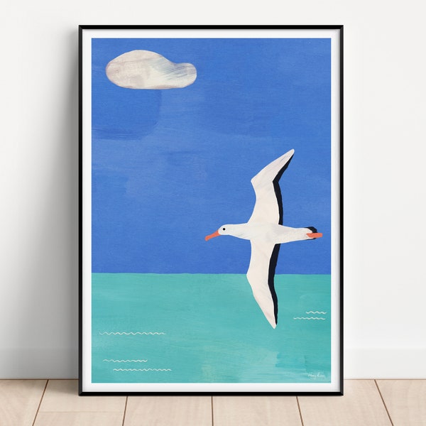 Albatros Poster | Vintage Poster | Reisen Urlaub Wandbild Deko | Kunstdruck Minimalistisch  Meer Möwe Retro