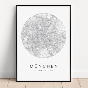 MÜNCHEN Poster als Stadt Karte - minimalistisch Design - City Map Wandbild für Wohnzimmer, Schlafzimmer oder Arbeitszimmer