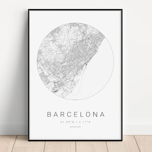 Barcelona Poster als Stadt Karte - Stadtplan minimalistisches Design - City Map Wandbild für Wohnzimmer, Schlafzimmer oder Arbeitszimmer