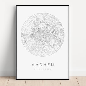 Aachen Poster als Stadt Karte - minimalistisches Design - City Map Wandbild für Wohnzimmer, Schlafzimmer Arbeitszimmer Geschenk für Ihn Sie