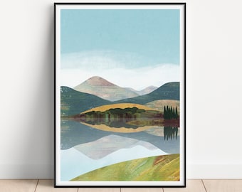 Landschaft Berge Seen Natur Poster | Vintage Poster | Reisen Urlaub Wandbild Deko | Kunstdruck Minimalistisch Natur Urlaub