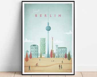 BERLIN Poster | Illustration Poster | Fernsehturm Poster |  Reisen Urlaub Wandbild Deko | Kunstdruck Geschenk Berlin