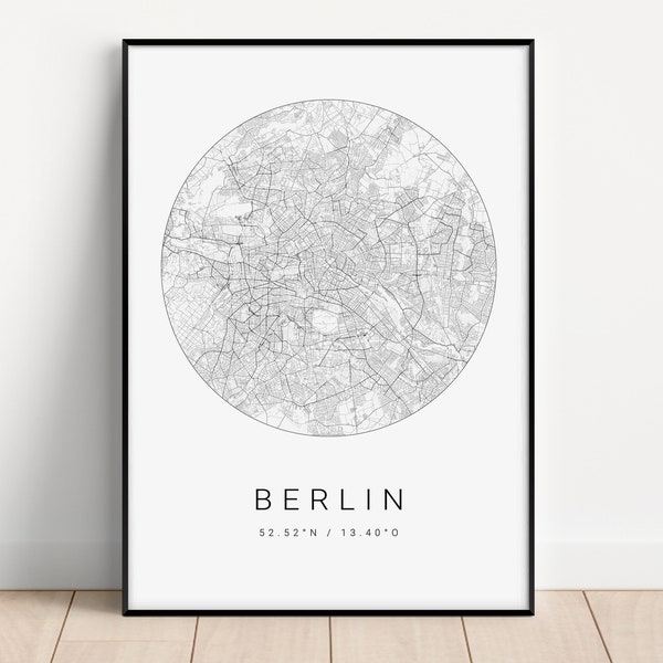 Berlin Poster als Stadt Karte - minimalistisches Design - City Map Berlin Wandbild für Wohnzimmer, Schlafzimmer oder Arbeitszimmer