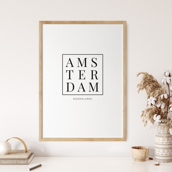 Poster AMSTERDAM Typografie | Amsterdam Typo Print |  minimalistisch Kunstdruck | skandinavisches Design