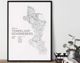 BERLIN Tempelhof Schöneberg Poster City Map | Kunstdruck | minimalistisch | Stadtplan | skandinavisches Design Karte