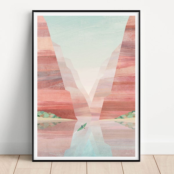 Canyon Natur Poster | Vintage Poster | Reisen Urlaub Wandbild Deko | Kunstdruck Minimalistisch Schlucht Canyon Kajak Kanu