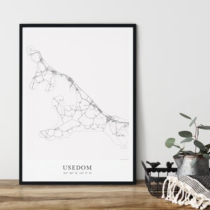 Insel USEDOM Poster City Map | Ostsee minimalistisch Wandbild Karte Kunstdruck Stadtplan