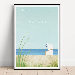 Baltic Sea Beach Chair Poster | Vintage Posters | Travel Vacation Mural Decoration | Art print minimalist Baltic Sea beach