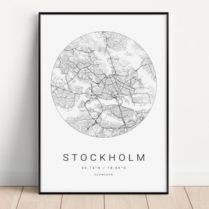 Stockholm Poster als Stadt Karte - Schweden minimalistisches Design - City Map Wandbild für Wohnzimmer, Schlafzimmer oder Arbeitszimmer