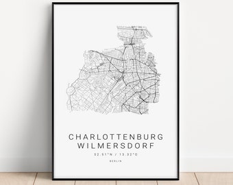 Berlin Charlottenburg Wilmersdorf Poster Stadt Karte - minimalistischer Stadtplan - City Map Wandbild für Wohnzimmer Geschenkidee