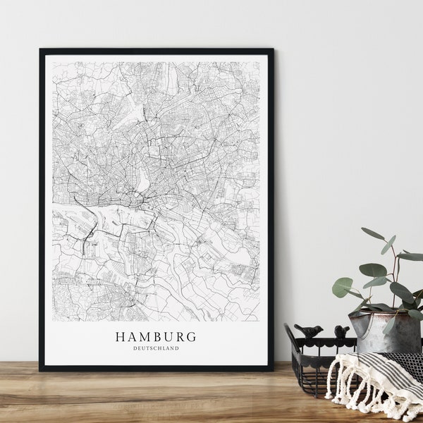 HAMBURG Poster City Map | Kunstdruck Stadtplan im minimaoistischen Design Koordinaten - Geschenkidee