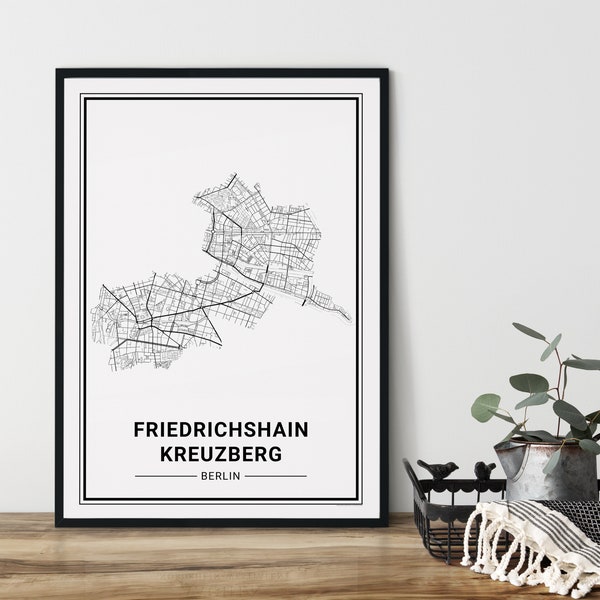 Friedrichshain Kreuzberg Poster | minimalistisch skandinavisch | Stadtplan als Geschenkidee  | Berlin Poster City Map