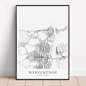 Warnemünde Ostsee Poster City Map | Koordinaten | Mecklenburg Vorpommern Ostseebad | Stadtplan | skandinavisches Design Rostock