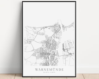 Warnemünde Ostsee Poster City Map | Koordinaten | Mecklenburg Vorpommern Ostseebad | Stadtplan | skandinavisches Design Rostock