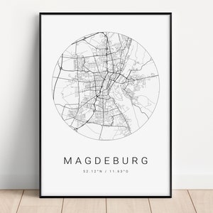 Magdeburg Poster als Stadt Karte - Stadtplan im minimalistischen Design - City Map Wandbild für Wohnzimmer, Schlafzimmer Arbeitszimmer