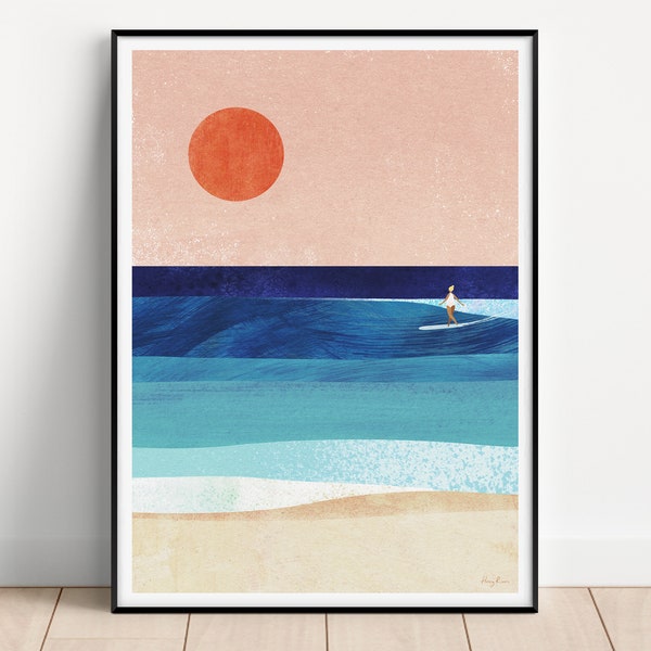 Surfing girl Poster | Vintage Poster | Reisen Urlaub Wandbild Deko | Kunstdruck Minimalistisch Natur Urlaub Portugal