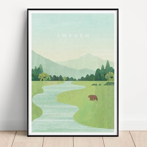 Schweden Natur Poster | Vintage Poster | Reisen Urlaub Wandbild Deko | Kunstdruck Minimalistisch Schweden Skandinavien