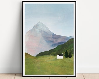 Haus in den Bergen Poster | Vintage Poster | Reisen Urlaub Wandbild Deko | Kunstdruck Minimalistisch Alpen Gebirge