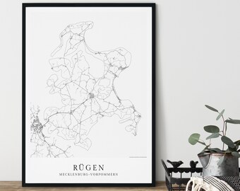 Insel RÜGEN Poster City Map | Ostsee Meer Karte Kunstdruck Stadtplan Mecklenburg Vorpommern