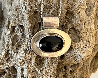 Black Onyx Pendant | Sterling Silver |Gifts for Her|Estate Jewelry
