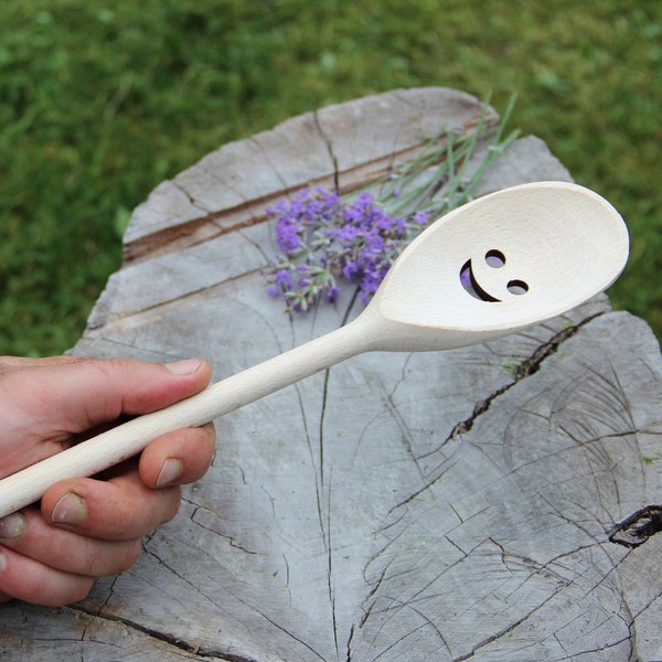 Smile wooden spoon, long wood spoon, houseware spoon, chef spoon, unique funny spoon, smiling face spoon, natural wood spoon, kitchen gift