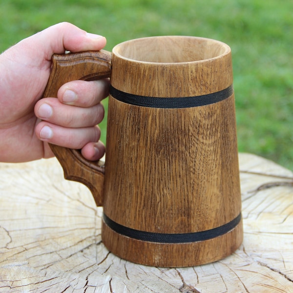 Personalized beer stein, wooden tankard, groomsmen gift, natural oak mug, tavern beer mug, wooden beer mug, wood barrel, wedding party gifts