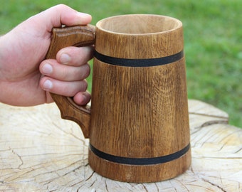 Personalized Oak Beer Stein: Handmade Wooden Tankard, Groomsmen Gift