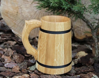 Handmade Oak Beer Mug: Viking Wooden Tankard, Groomsmen Gift