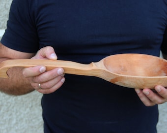 Sauna spoon, wooden ladle, large wood spoon, big wood dipper, funny kitchen utensil, wooden gift, rustic kitchen decor [15 inches]