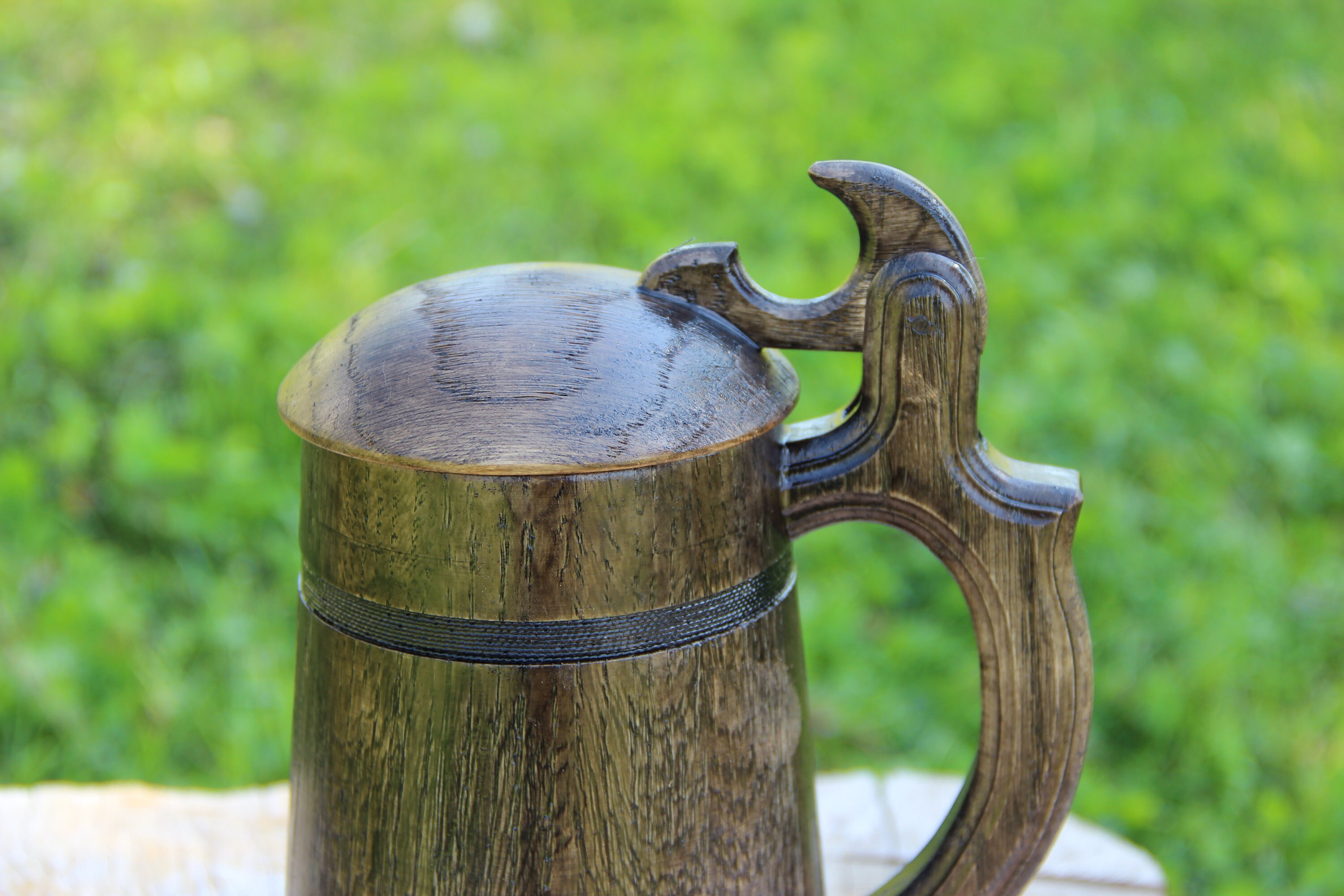 Dark wood tankard wooden mug with lid renaissance wooden Etsy