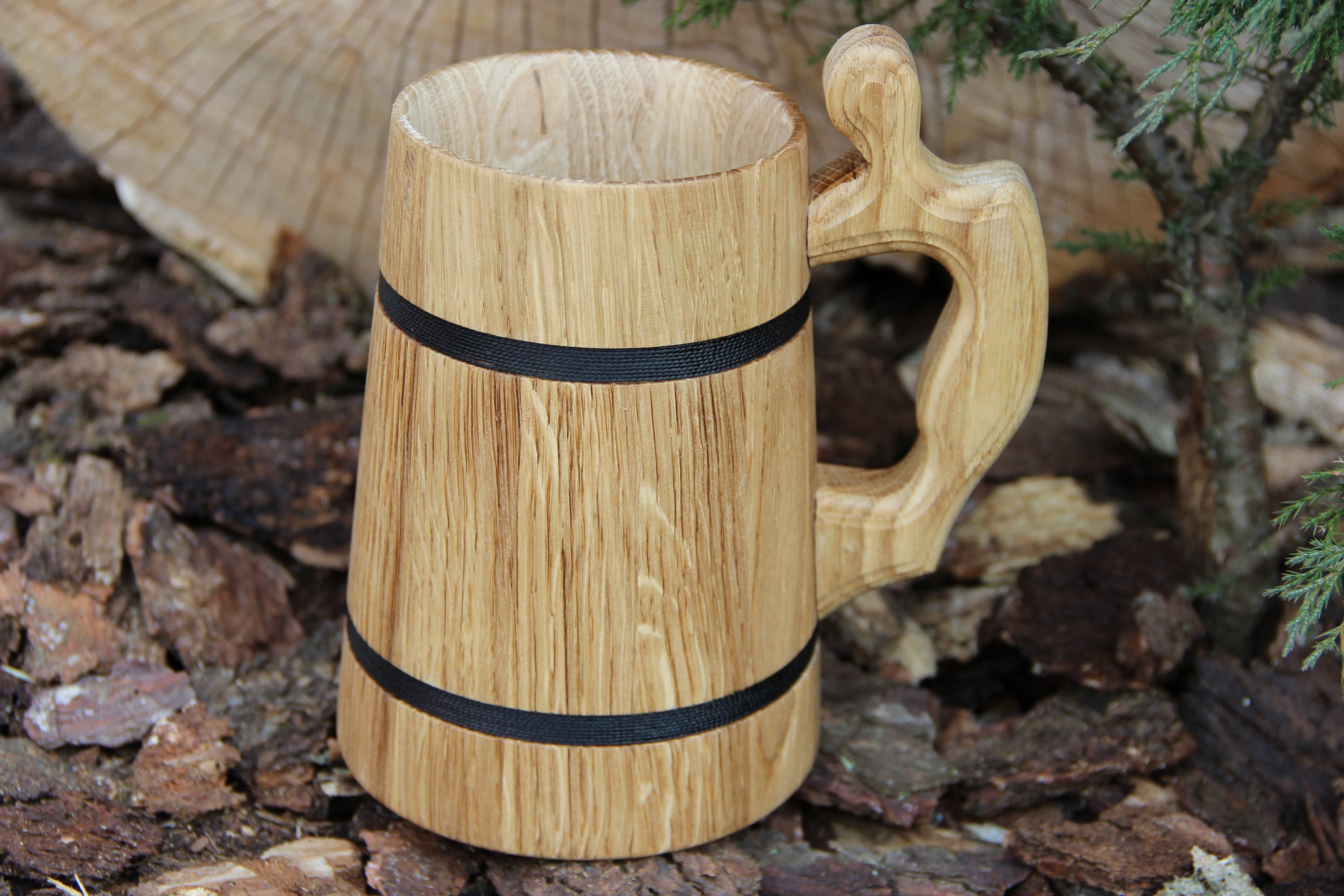 Natural wood barrel personalized beer mug wooden tankard Etsy