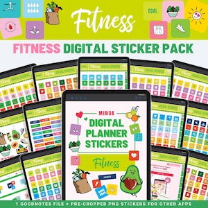 GoodNotes FITNESS Stickers Exercise Digital Sticker Pack iPad Fitness Motivation Stickers Gym Stickers Health Stickers Meal Tracker Stickers