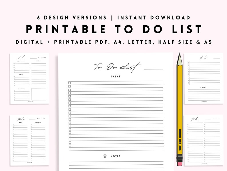 Minimal to Do List Printable PDF, Simple Tasks List Template ...