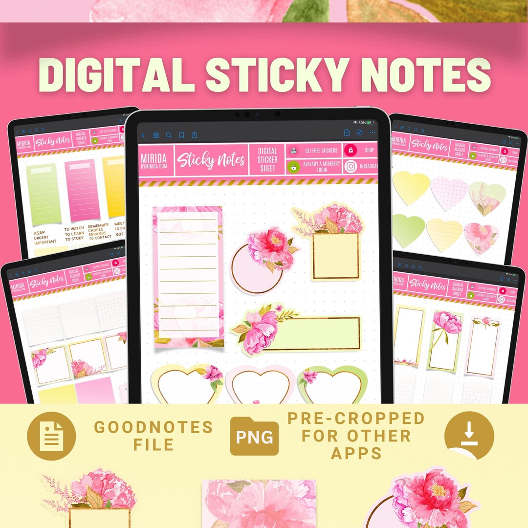 Onenote Sticky Note Graphics Goodnotes STICKY NOTES Digital Stickers iPad Sticky Notes Stickers ...