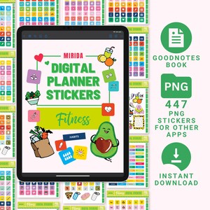 Fitness Digital Stickers Pack GoodNotes Stickers PNG Gym Stickers Running Exercise Fitness Stickers Yoga Stickers Meal Tracker Stickers iPad