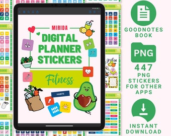 Fitness Digital Stickers Pack GoodNotes Stickers PNG Gym Stickers Running Exercise Fitness Stickers Yoga Stickers Meal Tracker Stickers iPad