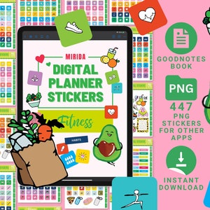Fitness Digital Stickers Pack GoodNotes Stickers PNG Gym Stickers Running Exercise Fitness Stickers Yoga Stickers Meal Tracker Stickers iPad
