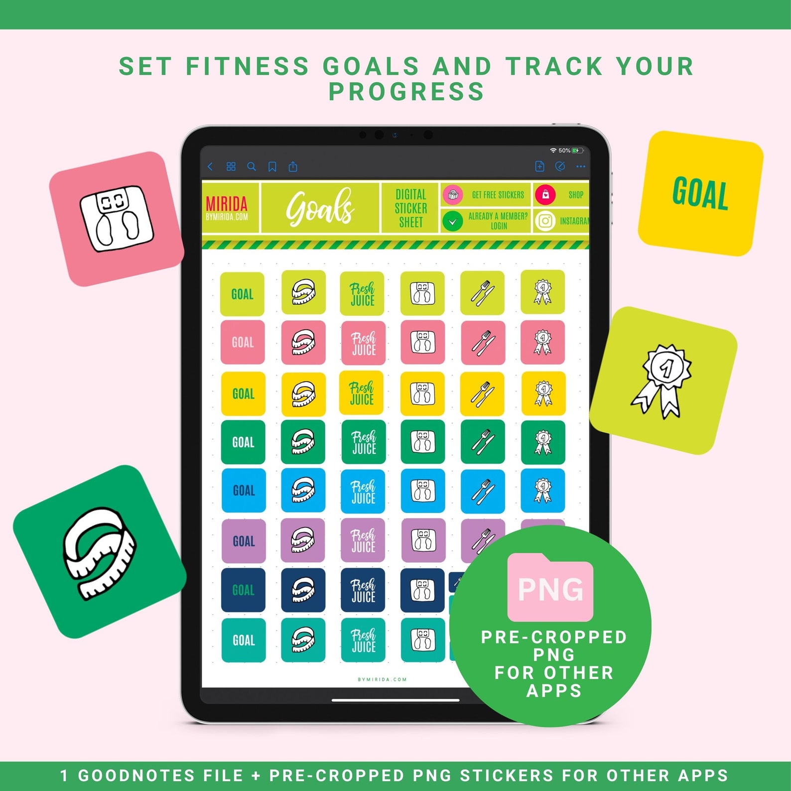 Goodnotes FITNESS GOALS Stickers for Digital Fitness Planner in Good ...