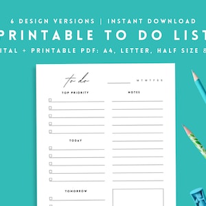 Printable To Do List Daily Planner PDF Task List Template, Checklist Productivity Planner A4, Letter, Half, A5, Aesthetic Organizer Notepad