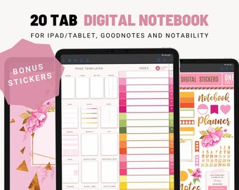 Digital NOTEBOOK Goodnotes Digital Journal iPad Diary for Samsung on Tablet 20 Custom Sections Notebook With Tabs Hyperlinked