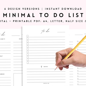 To Do List Printable Binder Organization, PDF Set of 6 Task List Templates, Daily Checklist Productivity Planner A4 Letter, Half A5 Download