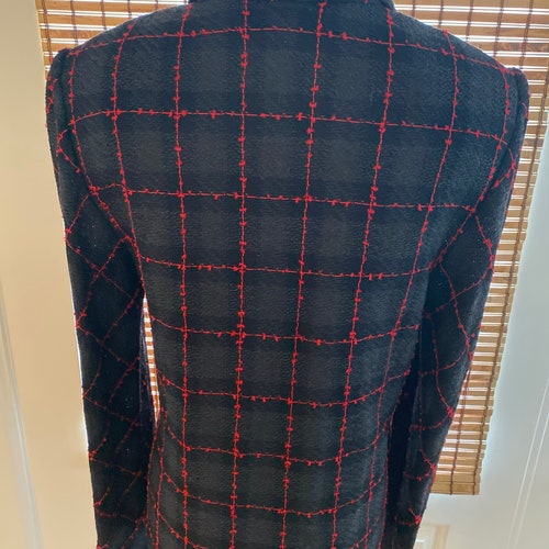 Vintage Y2K St. Johns Knit Jacket Lightweight Zip Front Windowpane Plaid Black Charcoal Red Size 6 Classic Preppy Schoolgirl Workwear shops