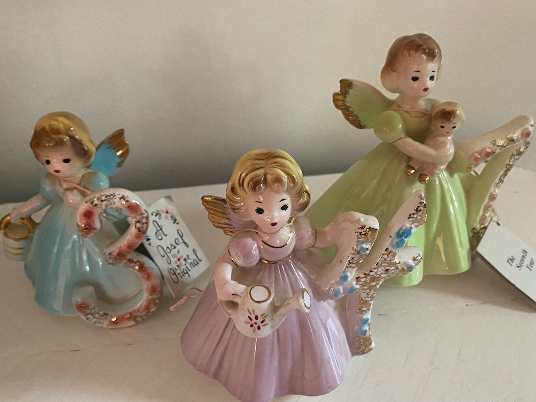 Three Vintage Josef Originals Birthday Angels Figurines With Etsy