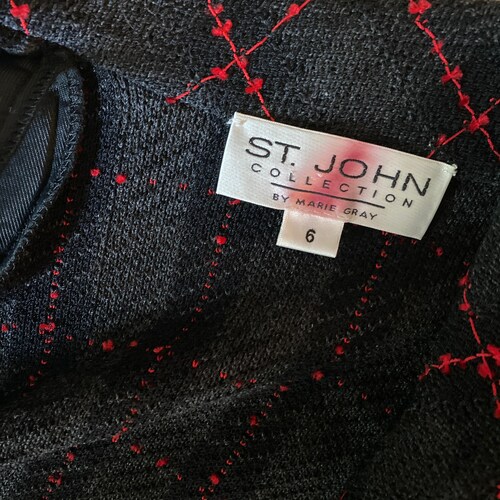 Vintage Y2K St. Johns Knit Jacket Lightweight Zip Front Windowpane Plaid Black Charcoal Red Size 6 Classic Preppy Schoolgirl Workwear shops
